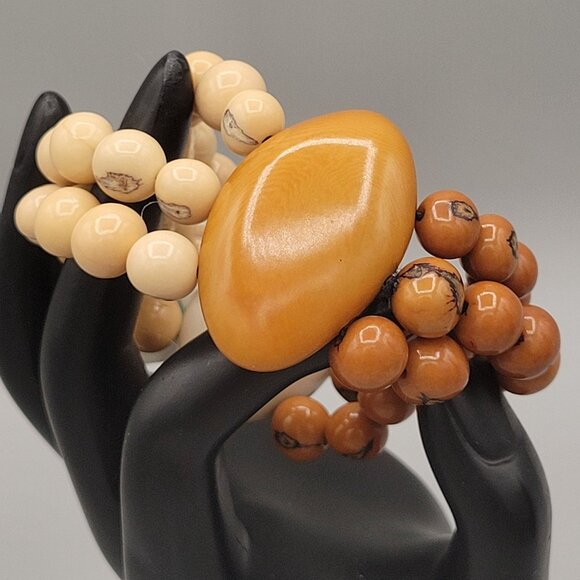 Handcrafted Tagua Nut Multi Strand Artisan Bracelet Natural Cream Orange - Picture 6 of 9